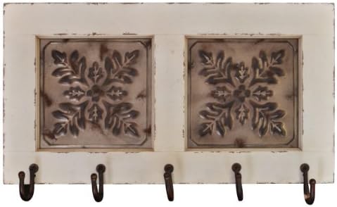 Distressed Wood and Iron Vintage Key Rack with Hooks (White)