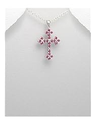 Cross Ruby Pendant Necklace In 92.5 Sterling Silver