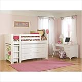 Cottage Low Loft Bed in White with Essex Accessories Configuration: Low Loft Bed with 5 Drawer Dresser and 2 Bookcases