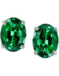 Tommaso Design (tm) Oval 8x6mm Simulated Emerald Earring Studs in 14 kt White Gold