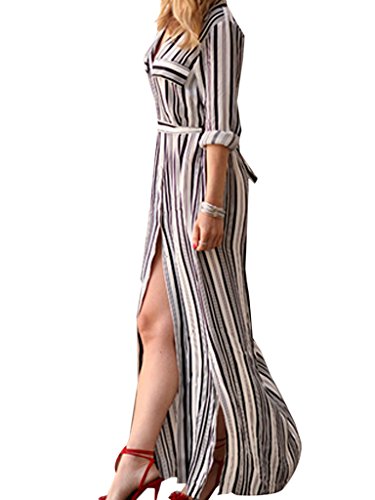 Blooming Jelly Women's Long Sleeve Striped Shirt Dress