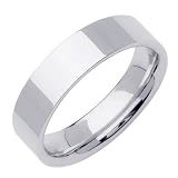 14K White Gold Top Flat Mens Wedding Band Ring 7mm