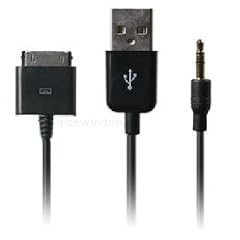 Audiokabel mit 3,5 mm Klinke + Ladekabel + USB f�r alle Apple iPod, iPad, Farbe: SCHWARZ
