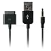 Audiokabel mit 3,5 mm Klinke + Ladekabel + USB für alle Apple iPod, iPhone, iPad, Farbe: SCHWARZ