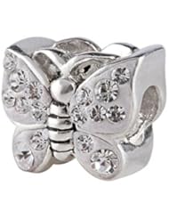 SilveRado(tm) BM016-1 Bling Butterfly Bling White  Bead / Charm