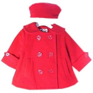 Infant or Toddler Coat - Girls Red Peacoat (12 Month) - 16219XF7RED