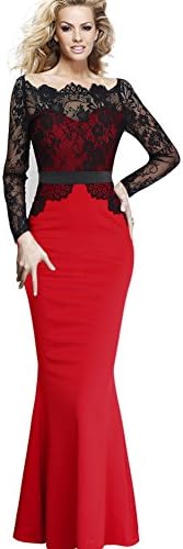 VfEmage Women's Lace Prom Ball Evening Party Mermaid Maxi Long Dress Red M