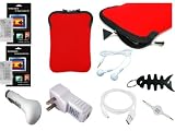 iShoppingdeals 9 items combo for Barnes & Noble Nook Ebook Reader Series :includes : Car Charger + Wall Charger + Straight usb data Cable + Red Sleeves Bag + Anti Scratch LCD Screen Protector +White Earphone + Fishbone keychain + 3.5MM retractable audio cable