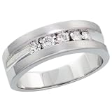 14k White Gold Satin Design Comfort Fit Mens Band, w/ 0.50 Carat Brilliant Cut Diamonds, 5/16" (7mm) wide