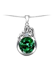 Original Star K (tm) Loving Mother And Father With Child Family Pendant With Round 10mm Simulated Emerald in .925 Sterling Silver