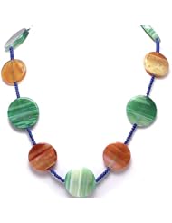 Candygem 22 Inch Orange-brown and Green Agate Disk Necklace From Nicolette Bermans Love of Nature Collection.