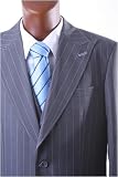 Mecca - Men's Superior 150's Single Breasted 2 Button Gray Pinstripe Vested Dress Suit with Wide Leg Pants