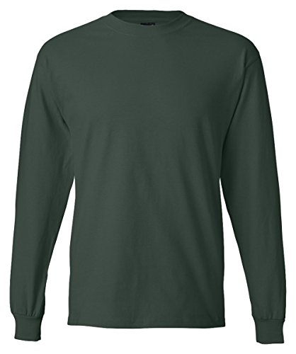 Hanes Men's Long-Sleeve Crewneck Beefy T-Shirt, Deep Forest, Large