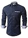 Emiqude Mens Casual Slim Fit Long Sleeve Pocket Inner Contrast Plaid Dress Shirt
