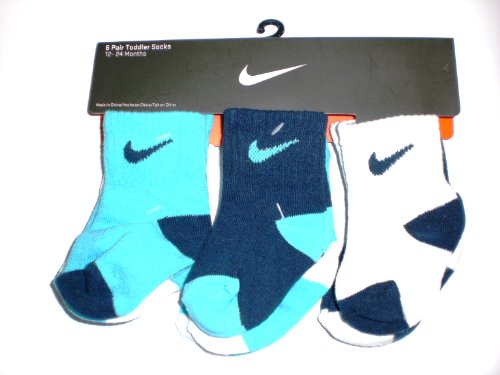 Nike Newborn Baby Socks White, Lt Blue, Navy Blue, 6 PAIRS, Size 12-24 Months