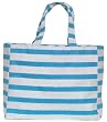 Cotton Canvas Aqua Blue and White Striped Pool Bag with Cloth Handles 15"L x 12.5"H