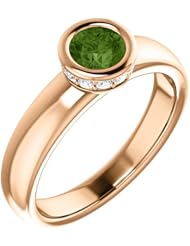 10K Rose Gold 5.00mm Round Cut Green Tourmaline and Diamond Ring -- LIFETIME WARRANTY