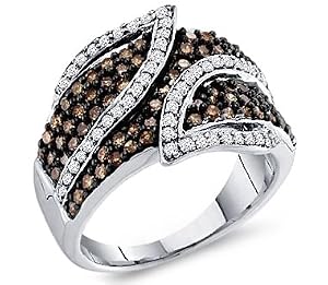 Brown Chocolate Diamond Ring Womens Band 10k White Gold (1.00 Carat), Size 7