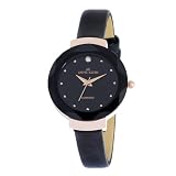 AK Anne Klein Womens Diamond Accented Rose Gold-Tone Black Leather Watch #108542BKDB