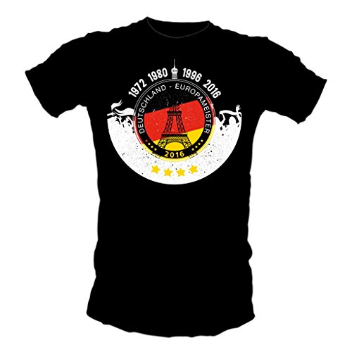 Deutschland Fussball Fanshirt T-Shirt zur EM 2016 für Männer und Frauen, Farbe:Männer schwarz;Größe:XL