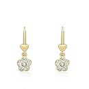 Molly Glitz "Flowery Glitz" 14k Gold-Plated White Enamel Flower Dangle Leverback Earrings Accented with Crystals