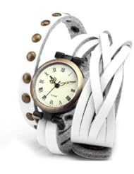 KANO BAK(TM)White Color Punk Lady Women Man Boy Unisex Wrap Around Bracelet Long Leather Quartz Gift Watch