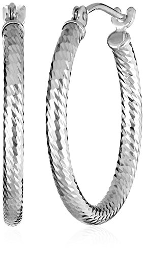 14k White Gold Diamond-Cut Hoop Earrings, (0.7