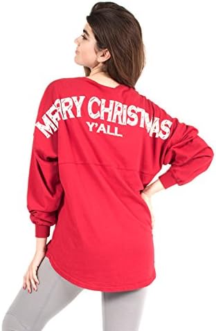 Merry Christmas - Y'all - Holiday Spirit Women's Long Sleeve V-Neck Spirit Jersey® Red13-XSM-front-print-Yes-Candy Canes-Left Chest
