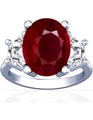 14K White Gold Oval Cut Ruby Three Stone Ring
