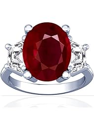 Platinum Oval Cut Ruby Three Stone Ring