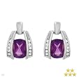 LEZORO Fabulous Earrings With 2.86ctw Precious Stones - Genuine Clean Diamonds and Amethysts in 14K White Gold. Total item weight 5.0g Length 15.5mm
