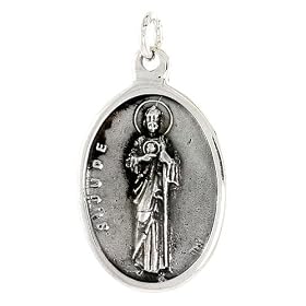 Sterling Silver St. Jude Medal 15/16" X 5/8" (24 mm X 16 mm).