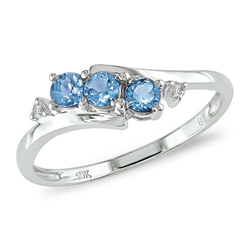 10K White Gold .018 ctw Diamond and Sky Blue 