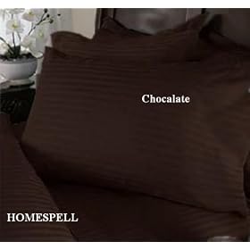 Homespell Egyptian Cotton 500 Thread Count 3 - Pc Sateen Stripe Duvet Cover Chocalate (King).