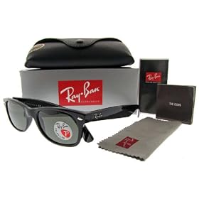 Click here to buy New Ray Ban RB2132 New Wayfarer Icons Polarized Sunglasses Black Crystal Green Size 52mm 901....