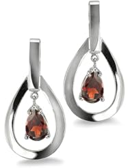 Long Drop Bail Pear Shaped Earrings With Genuine 7 MM Garnet Center Stones In Silver.