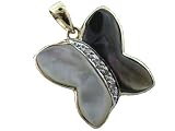 Black and White Mother Of Pearl Milano Butterfly Pendant, 14k Gold