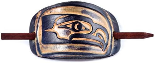 Marakesh Leather Handmade Seahawks Leather Hair Barrette - Large Blue/Natural by Marakesh Leather