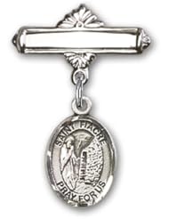 Sterling Silver Baby Badge with St. Fiacre Charm and Polished Badge Pin
