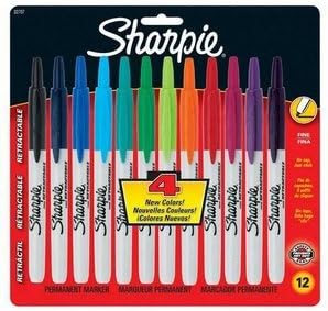New-Sharpie 32707 - Retractable Permanent Markers, Fine Point, Asstd., 12/Set - SAN32707
