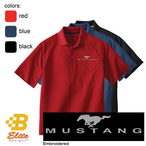 Ford Mustang Embroid.Emblem W/Script Mens Performance Polo Ceramic Blue Large
