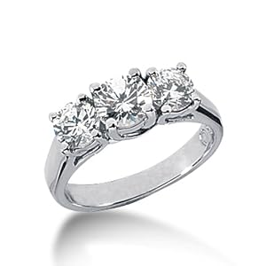 Round Brilliant Diamond 3 Stone Ring in 14K White Gold (1.75 cttw, F-G Color, SI2 Clarity)