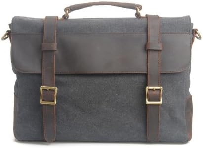 Whatland Cotton Canvas Genuine Leather Cross Body Shoulder Bag Messenger Bag (Gray)