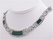 Sterling Silver Marcasite Necklace with Jade - Length: 18", Weight: 53.2g