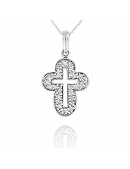 14k White Gold Diamond Cross Pendant, Birthstone of April with 18" Chain.