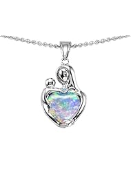 Original Star K (tm) Loving Mother With Child Hugging Pendant With Created Heart Shape 8mm Opal in 925 Sterling Silver