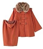 Angeliebe エンジェリーベ フェイク ファー 付 ウール ポンチョ ママ コート M オレンジ