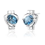 2.00 Carats Oval Shape London Blue Topaz Earrings in Sterling Silver