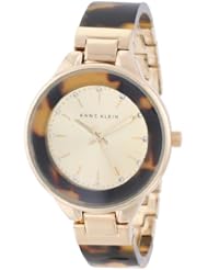 Anne Klein Womens AK/1408CHTO Swarovski Crystal Accented Gold-Tone Tortoise Resin Bangle Watch