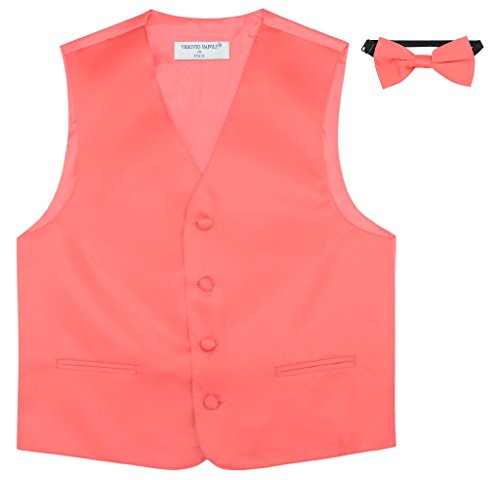 BOY'S Dress Vest & BOW TIE Solid CORAL PINK Color Bow Tie Set